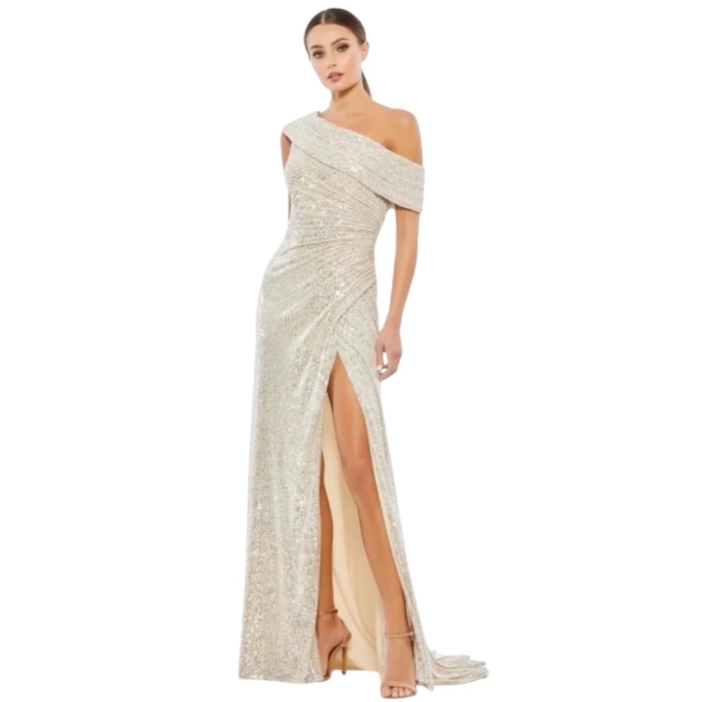 NWT Ieena for‎ Mac Duggal Sequined Asymmetrical One Shoulder Wedding Formal